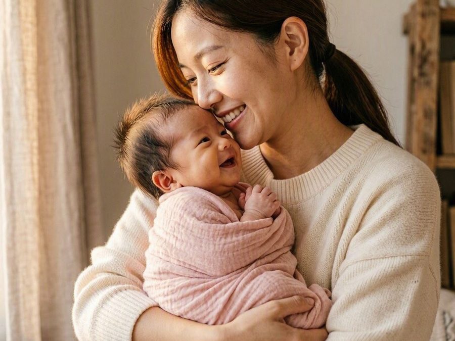 Ibu memeluk bayi dengan lembut